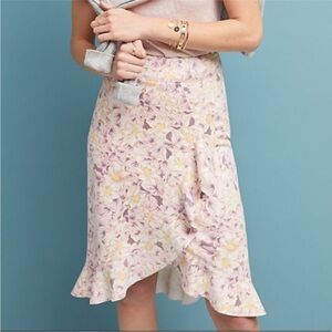 Anthropologie Asymmetrical Floral Skirt in Cream and Purple